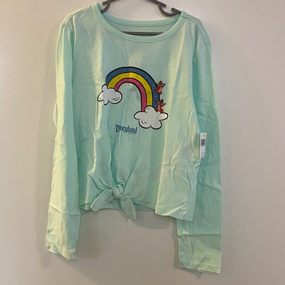 Disney Mint Green Long Sleeve with Chip n Dale Rainbow Design Girls Size M 7/8